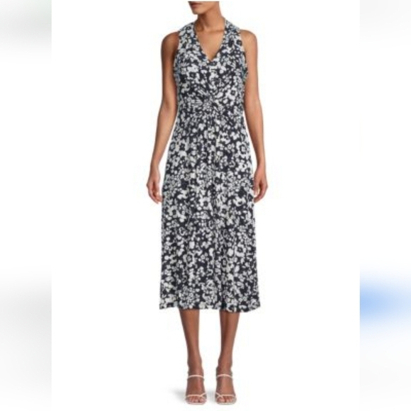 TOMMY HILFIGER Designer‎ Floral Slinky Lined Gathered Front Midi Short Sleeve 12 - Picture 1 of 7